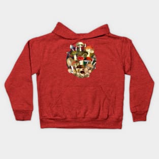 Mushroom night forest, mushroom art, mycology, multicoloured cottage core aesthetic design over a Kids Hoodie